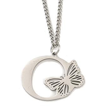 201 Stainless Steel Necklaces, Letter O, 23.74 inch(60.3cm) p: 27.5x34.5x1.3mm