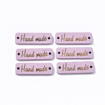 Spray Painted Wood Links connectors, Rectangle with Word Hand Made, Plum, 10x30.5x3mm, Hole: 1.8mm