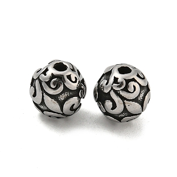 Round 304 Stainless Steel Beads, Antique Silver, 7.5x8mm, Hole: 1.8mm