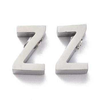 304 Stainless Steel Charms, Alphabet, Stainless Steel Color, Letter.Z, 8x5x3mm, Hole: 1.8mm