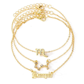 3Pcs Alloy Rhinestones Anklets, Twelve Constellations Charm Anklets for Women, Scorpio, 8 inch(20.4~21.6cm)