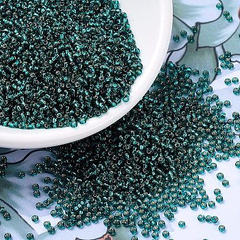 MIYUKI Round Rocailles Beads, Japanese Seed Beads, 11/0, (RR30) Silverlined Transparent Dark Teal, 2x1.3mm, Hole: 0.8mm, about 50000pcs/pound