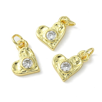 Rack Plating Brass Micro Pave Cubic Zirconia Pendants, Long-Lasting Plated, Lead Free & Cadmium Free, Heart Charm, Real 18K Gold Plated, 13x9x2.5mm
