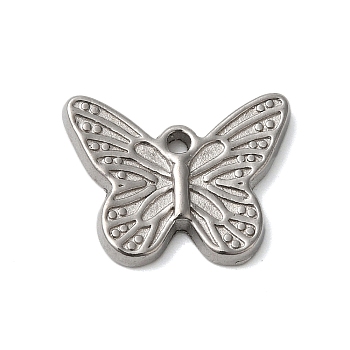 Non-Tarnish 304 Stainless Steel Charms, Butterfly Charms, Stainless Steel Color, 12x6x2mm, Hole: 1.2mm