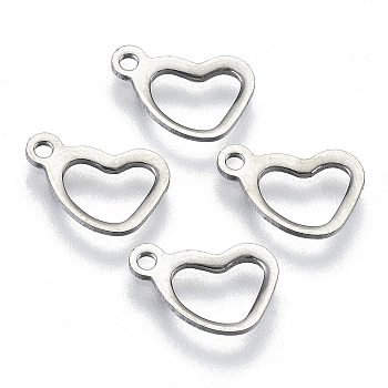 201 Stainless Steel Charms, Laser Cut, Hollow, Heart, Stainless Steel Color, 10x9.5x0.8mm, Hole: 1.2mm