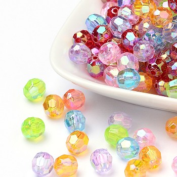 Eco-Friendly Transparent Acrylic Beads, Faceted, Round, AB Color, Mixed Color, 8mm, Hole: 1.5mm, about 2000pcs/500g