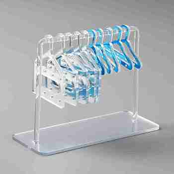 Acrylic Earring Display Hanger Rack, Coat Hanger Shaped Earring Organizer Holder with 10Pcs 2 Styles Mini Hangers, Silver, Finish Product: 6x15x10.5~11cm, Hanger: 5pcs/style, about 12pcs/set