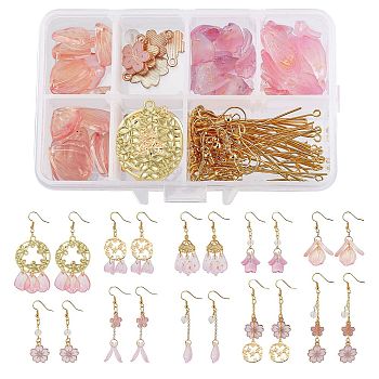 SUNNYCLUE 189 Pieces DIY Sakura Themed Earrings Making Kits, Including Flower Alloy Pendants, Glass Beads & Pendants, Brasss Pendants & Earring Hooks & Cable Chains, Golden, 15x12x1.5mm, Hole: 1.6mm