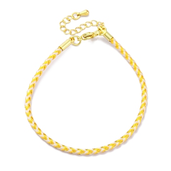 Polyester Cord Braided Bracelet Makings, with Stainless Steel Claw Lobster Clasps, Brass Findings, Long-Lasting Plated, Yellow, 7-3/8 inch(18.8cm)