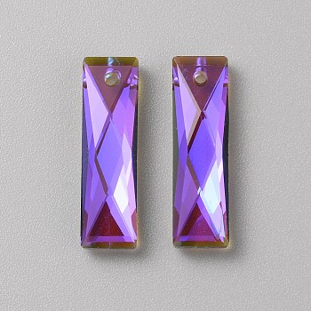 Glass Pendants, Rectangle, Violet AB, 25x7x5mm, Hole: 1.6mm