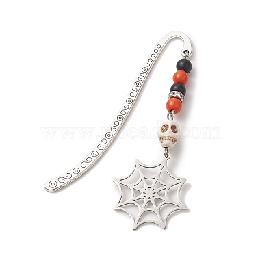 Halloween Theme Coffin Spider Web Alloy Hook Bookmarks(AJEW-JK00217)-2