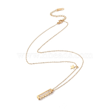 Rechteckiger Anhänger mit klaren Zirkonia-Perlen und 304 Edelstahl-Kabelketten für Damen(NJEW-P262-05G)-2