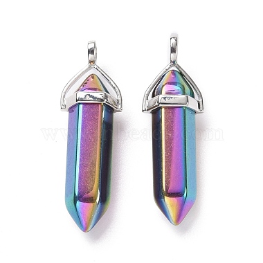 Rainbow Color Faceted Bullet Glass Pointed Pendants(KK-E282-02P-01)-2