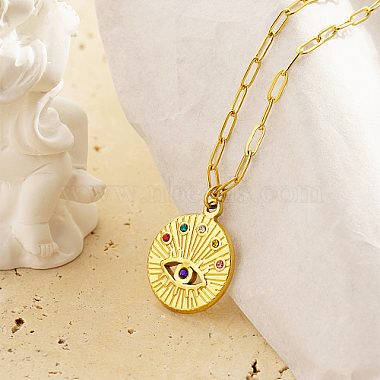 Stainless Steel Rhinestone Flat Round with Eye Pendant Necklaces(LS9934-1)-3