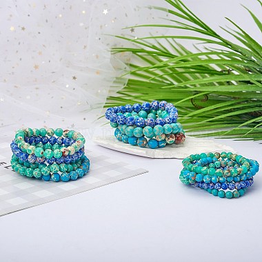 Ensemble de bracelets extensibles en perles rondes en jaspe impérial synthétique de taille 3 pièces 3(BJEW-SW00064-32)-6