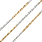 Two Tone 304 Stainless Steel Wheat Chains, Soldered, with Spool, Ion Plating(IP), Golden & Stainless Steel Color, 2.7x1.7x0.4mm(CHS-K023-10GP)