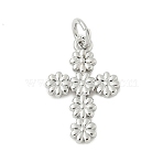 Brass Pendants, Cross & Flower Charms, Rack Plating, Long-Lasting Plated, Cadmium Free & Lead Free, with Jump Rin, Platinum, 18x12x1.5mm, Hole: 3.4mm(X-KK-I276-69P)