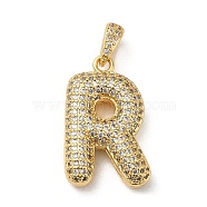 Brass Micro Pave Cubic Zirconia Pendants, Cadmium Free & Lead Free, Long-Lasting Plated, Real 18K Gold Plated, Letter R, 23.5x14.5x5.5mm, Hole: 4.5x3mm(KK-E061-03G-18)