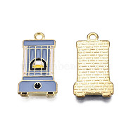Alloy Enamel Pendants, Cadmium Free & Lead Free, Light Gold, Bus, Light Steel Blue, 23x12x1.5mm, Hole: 1.6mm(ENAM-N059-117)