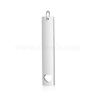 201 Stainless Steel Pendants, Manual Polishing, Rectangle with Heart, Stainless Steel Color, 40x7x1.5mm, Hole: 3mm(STAS-S105-T603D-1)