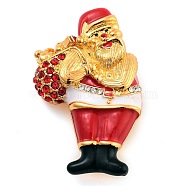 Christmas Theme Enamel Pins, Alloy Rhinestone Brooches for Backpack Clothes, Santa Claus, Golden, 48x30mm(JEWB-S022-04A-G)