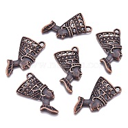 Alloy Pendants, Long-Lasting Plated, Cadmium Free & Nickel Free & Lead Free, Egyptian Queen, Red Copper, 40x19x3mm, Hole: 2.5mm(PALLOY-L232-02R-NF)
