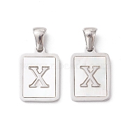 304 Stainless Steel Pave Shell Pendants, Rectangle Charm, Stainless Steel Color, Letter X, 17.5x12x1.5mm, Hole: 3x5mm(STAS-G327-01P-X)