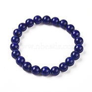 Natural Sesame Jasper Imitation Lapis Lazuli Round Bead Stretch Bracelets, 2-1/8 inch(5.5cm), Beads: 8~9mm(BJEW-L593-A08-1)