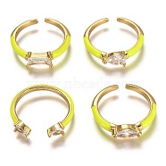Brass Enamel Cuff Rings, Open Rings, with Clear Cubic Zirconia, Mixed Shapes, Real 18K Gold Plated, Long-Lasting Plated, Yellow, US Size 6, Inner Diameter: 17mm(RJEW-C100-35G-D)