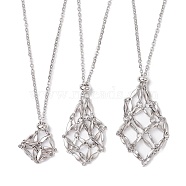 3Pcs 3 Style 304 Stainless Steel & Brass Macrame Pouch Empty Stone Holder for Pendant Necklaces Making, with Slide Beaded, Platinum & Stainless Steel Color, 17.72~29.53 inch(45~75cm), 1Pc/style(NJEW-JN04442)