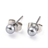 Acrylic Imitation Pearl Ball Stud Earrings, with 304 Stainless Steel Ear Nuts, Round, Gray, 15x4mm, Pin: 0.7mm(STAS-Z035-05B-03)
