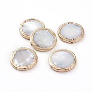 Electroplated Shell Beads, with Golden Plated Edge Brass Findings, Flat Round, 24x24.2x3mm, Hole: 0.8mm(BSHE-G024-08G)