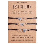 3Pcs 3 Style 430 Stainless Steel Heart with Word Bitch Link Bracelets Set, Match Adjustable Bracelets for Best Friends Couple Family, Stainless Steel Color, 7-1/8~11-3/4 inch(18~30cm), 1Pc/style(JB717A)