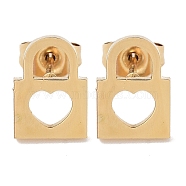 PVD Vacuum Plating 304 Stainless Steel Stud Earrings for Women, Golden, Lock, 10.5x7.5x1mm(EJEW-A048-40D-G)