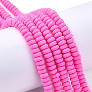 Handmade Polymer Clay Beads Strands, for DIY Jewelry Crafts Supplies, Flat Round, Hot Pink, 6~7x3mm, Hole: 1.5mm, about 113~116pcs/strand, 15.55 inch~16.14 inch(39.5~41cm)(CLAY-N008-008-10)