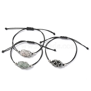 Natural Mixed Gemstone Bullet Link Bracelets, Black Briaded Waxed Polyester Cords Adjustable Bracelet, Inner Diameter: 3-3/8 inch(8.5cm)(BJEW-JB09903-02)