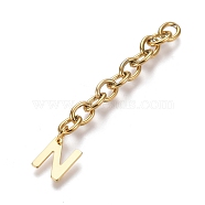 304 Stainless Steel Chain Extender, with Cable Chain and Letter Charms, Golden, Letter.N, 67.5mm, Link: 8x6x1.3mm, Letter N: 11x9x0.7mm(X-STAS-K206-09G-N)