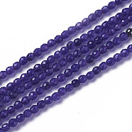 Natural White Jade Beads Strands, Faceted, Round, Indigo, 3~3.5x2.5~3mm, Hole: 0.3mm, about 114~141pcs/strand, 15.1~16.4 inch(38.4~41.8cm)(G-F596-46A-3mm)