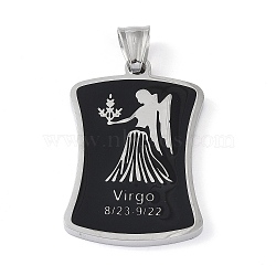 304 Stainless Steel Pendants, with Enamel, Stainless Steel Color, Rectangle with Constellation, Virgo, 39x26x3mm, Hole: 7x3mm(STAS-O008-01H)