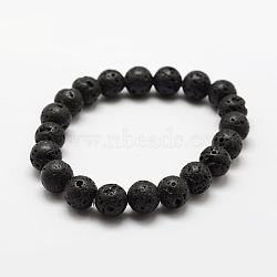 Natural Lava Rock Round Beads Stretch Bracelets, 2 inch(50mm), Bead: 8mm, 22pcs/strand(BJEW-G550-07-8mm)