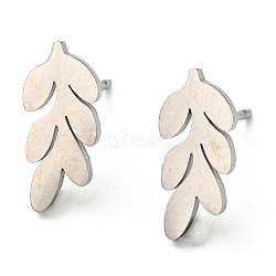 201 Stainless Steel Leaf Stud Earrings with 304 Stainless Steel Pin, Stainless Steel Color, 13x6mm(EJEW-H096-02P)