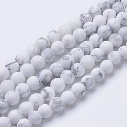 Natural Howlite Beads Strands, Frosted Style, Round, 4~4.5mm, Hole: 1mm, about 96pcs/strand, 15.5"(G-T055-4mm-02)