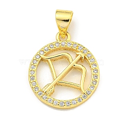 Brass Micro Pave Cubic Zirconia Pendants, Real 18K Gold Plated, Sagittarius, 17.8x15x2mm, Hole: 4x3.5mm(KK-K354-03G-04)