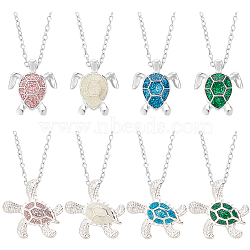 ANATTASOUL 8Pcs 8 Styles Sparkling Resin Tortoise Pendant Necklaces Set, Platinum & Silver Alloy Necklaces, Mixed Color, 18.11~18.74 inch(46~47.6cm), 1Pc/style(NJEW-AN0001-52)