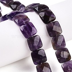 Natural Amethyst Beads Strands, Faceted Square, 12~12.5x12~12.5x5.5~6mm, Hole: 1.2mm, about 17pcs/strand, 8.07~8.4''(20.5~21cm)(G-T138-168)