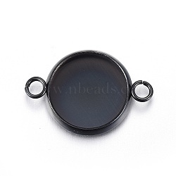 Stainless Steel Cabochon Connector Settings, Plain Edge Bezel Cups, Flat Round, Electrophoresis Black, Tray: 10mm, 12x17x2mm, Hole: 1.8mm(X-STAS-L211-04B-B)