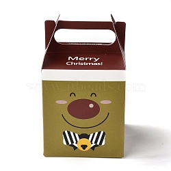 Christmas Theme Paper Fold Gift Boxes, with Handle, for Presents Candies Cookies Wrapping, Deer Pattern, 8.5x8.5x14.5cm(CON-G011-01C)