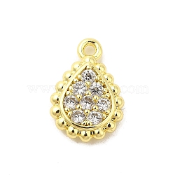 Real 18K Gold Plated Rack Plating Brass Micro Pave Cubic Zirconia Pendants Charms, Lead Free & Cadmium Free, Teardrop, 14x9.5x2.5mm, Hole: 1.4mm(KK-S396-03B)