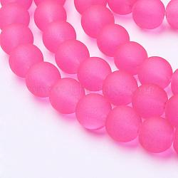 Transparent Glass Bead Strands, Frosted, Round, Deep Pink, 10mm, Hole: 1.3~1.6mm, about 80pcs/strand, 31.4 inch(GLAA-S031-10mm-35)