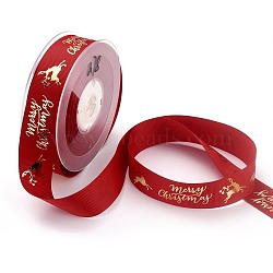 Polyester Grosgrain Ribbon, Single Face Golden Hot Stamping, for Christmas Gift Wrapping, Party Decoration, Christmas Themed Pattern, Red, 1 inch(25mm), 100 yards/roll(91.44m/roll)(SRIB-B002-03B)